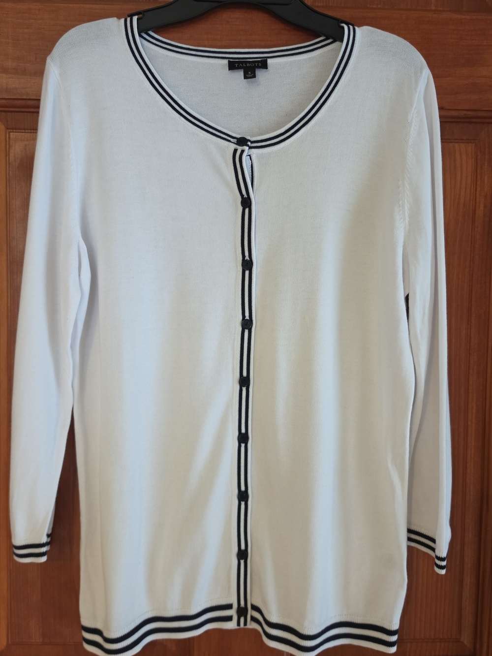 Talbots White Cardigan with Black Trim Button-Front